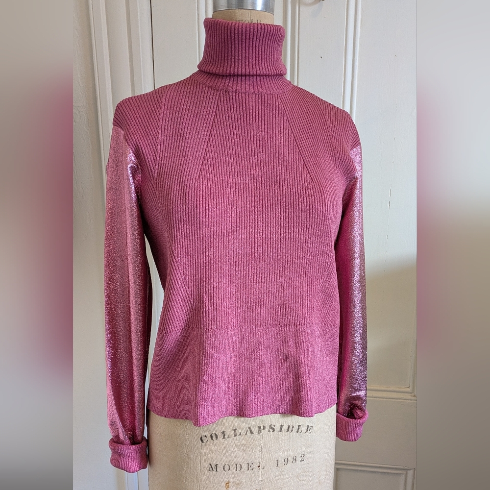 Cedric Charlier Metallic Pink Turtleneck Sweater Small/Medium
